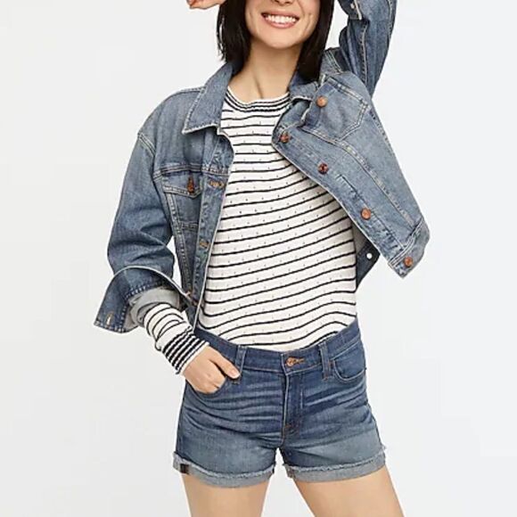 J. Crew 29 High-Rise Cuffed Blue Denim Shorts - Picture 2 of 14